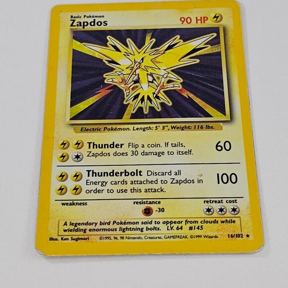 Pokémon TCG Zapdos Base Set 16/102 Holo Unlimited Holo Rare - Picture 3 of 8